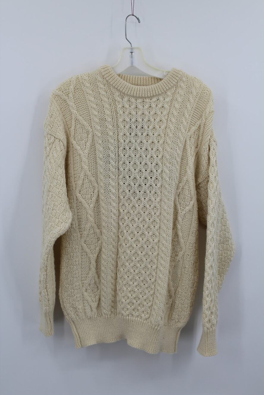 Aran Sweater Market Ireland Wool Sweater Chunky Cable Knit Fisherman Mens Medium